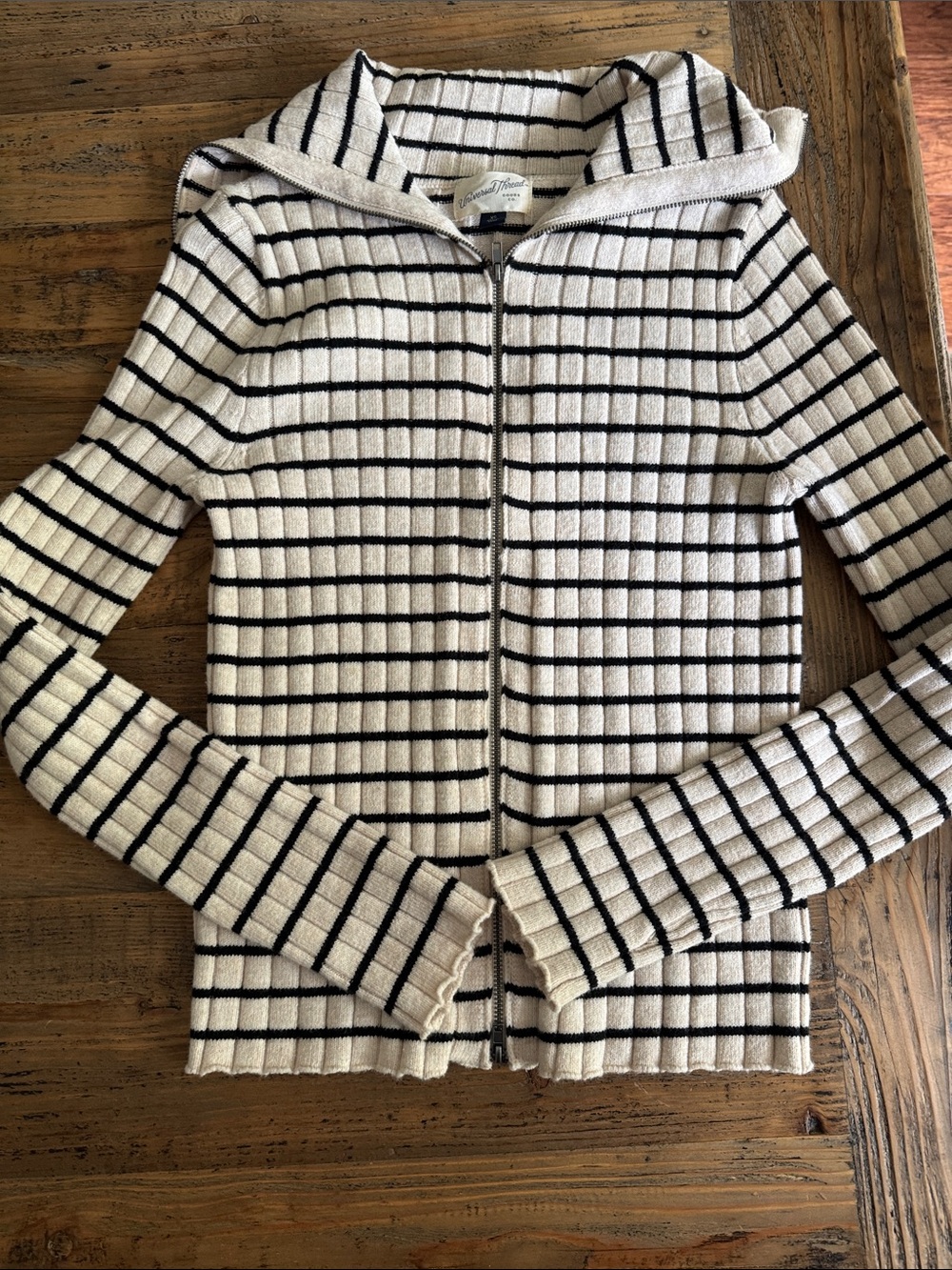 NWOT! Universal Thread Cream and Black Striped Zip Hoodie